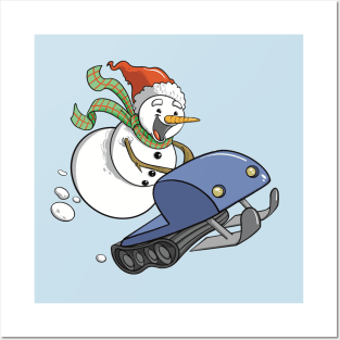 Snowman on Snowmobile Posters and Art